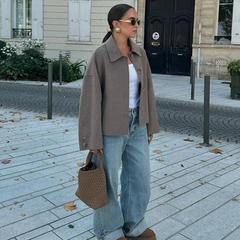 SEAME - Briana - Stylish Women's Coat with Long Sleeves for Autumn Comfort Brown XS