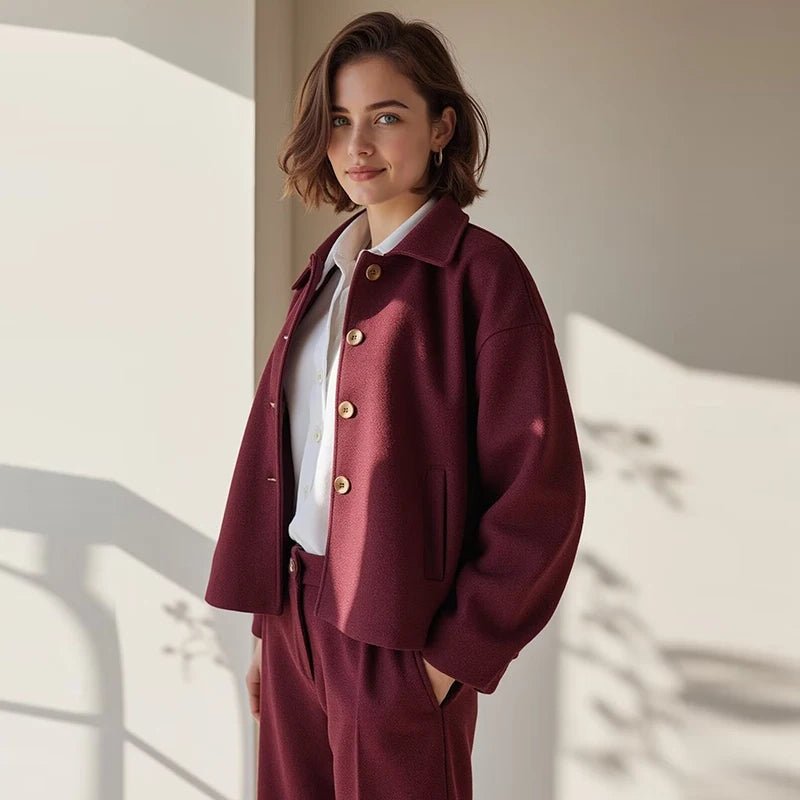 SEAME - Briana - Stylish Women's Coat with Long Sleeves for Autumn Comfort Burgundy XS