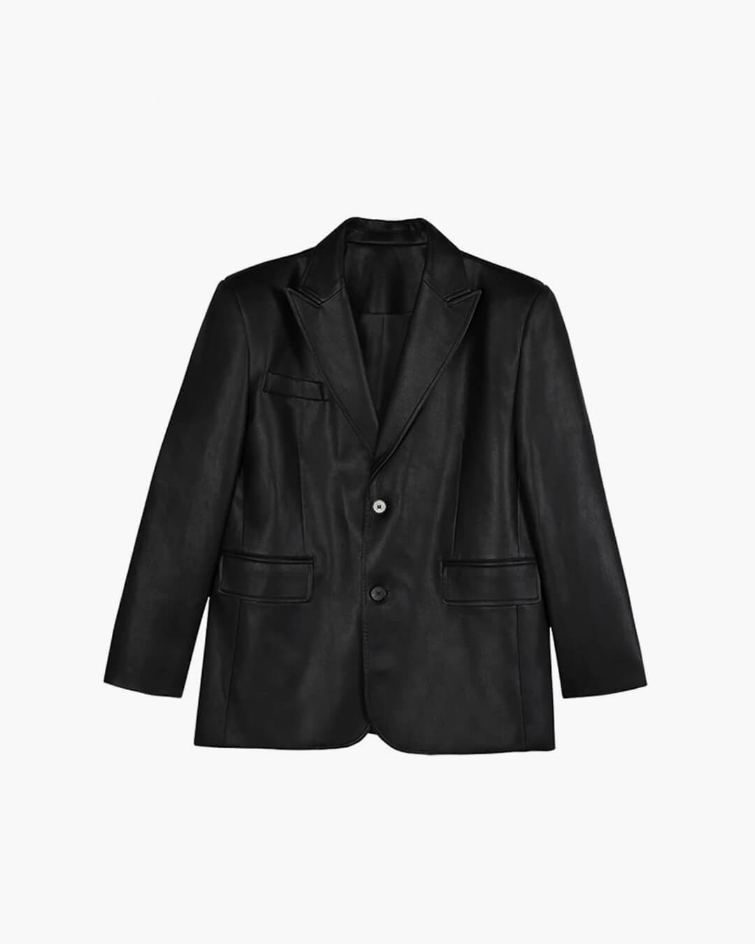 SEAME - Charice - Oversized Leather Blazer for Women with Shoulder Pads Brown S