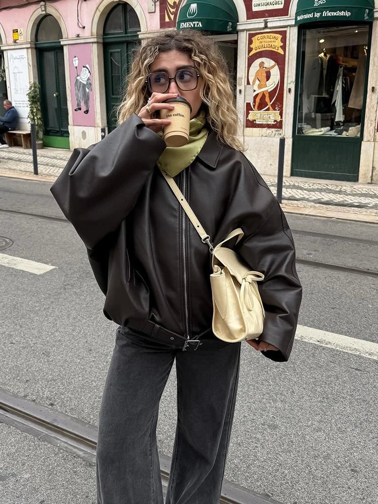 SEAME - Georgia Vegan Leather Jacket Brown S