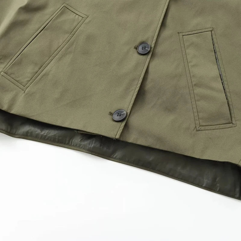 SEAME - Hailey Hooded Windbreaker Jacket Army Green M