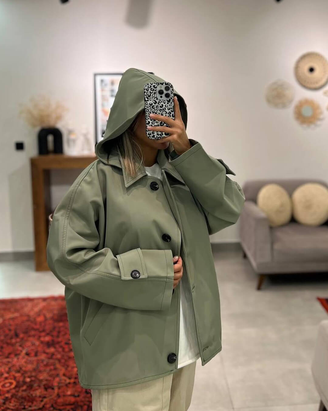 SEAME - Hailey Hooded Windbreaker Jacket Army Green XS