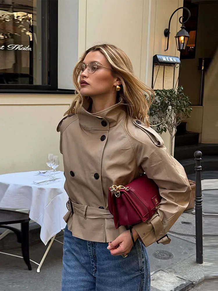 SEAME - Jam - Double Breasted Belted Waist Trench Coat for Women Beige XS