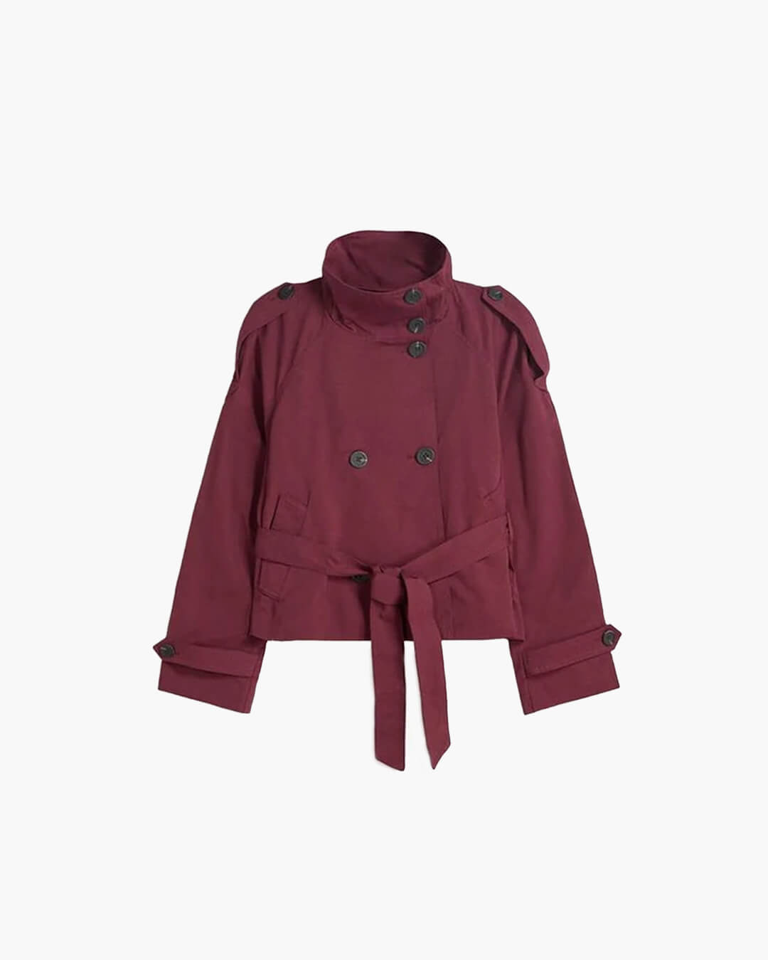 SEAME - Jam - Double Breasted Belted Waist Trench Coat for Women Burgundy XS