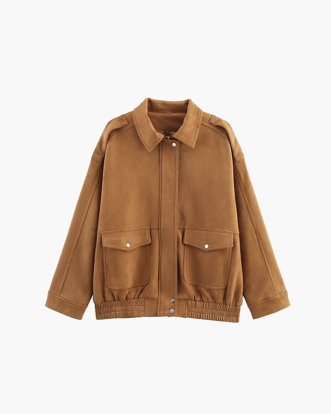 SEAME - Jen - Stylish Suede Bomber Jacket for Women with Zipper Closure Light Brown XS