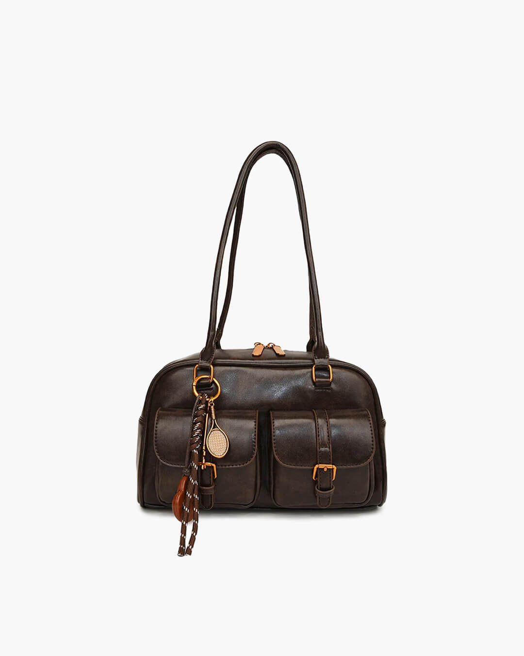 SEAME - Jessa - Stylish Multi - Pocket Handbag in Vegan Leather for Travel & Shopping Dark Brown