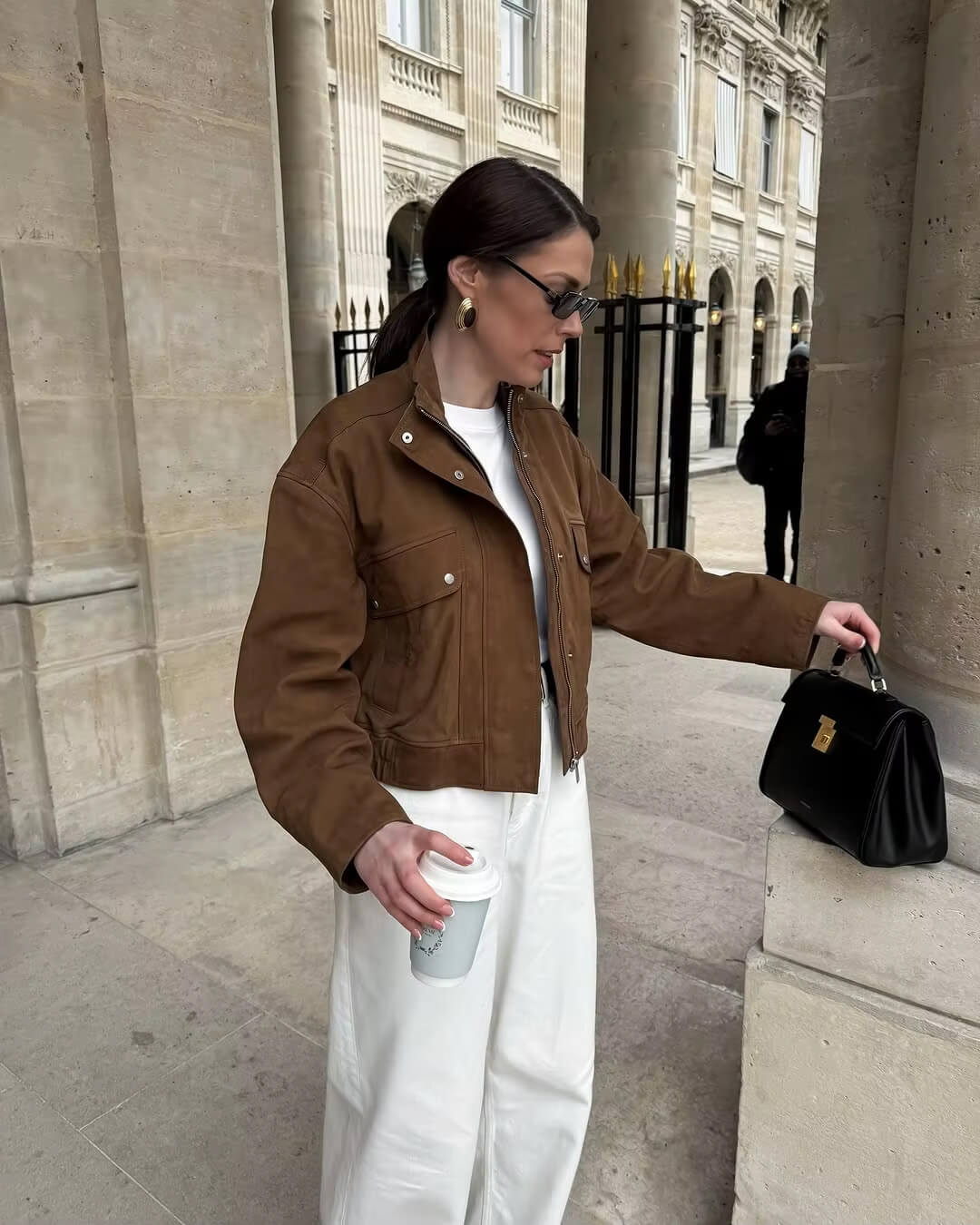 SEAME - Lana - Women's Autumn Bomber Jacket in Stylish Suede with Zip Closure & Long Sleeves Brown M