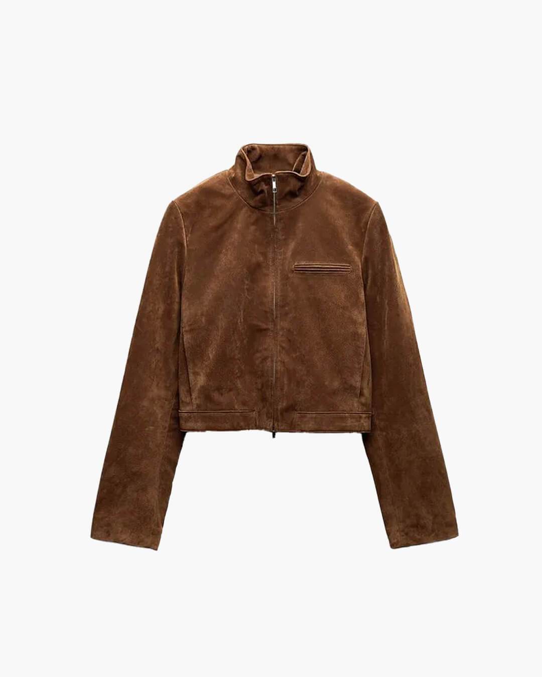 SEAME - Lyn - Women's Vintage Suede cropped Autumn Jacket with Stand Collar Brown S
