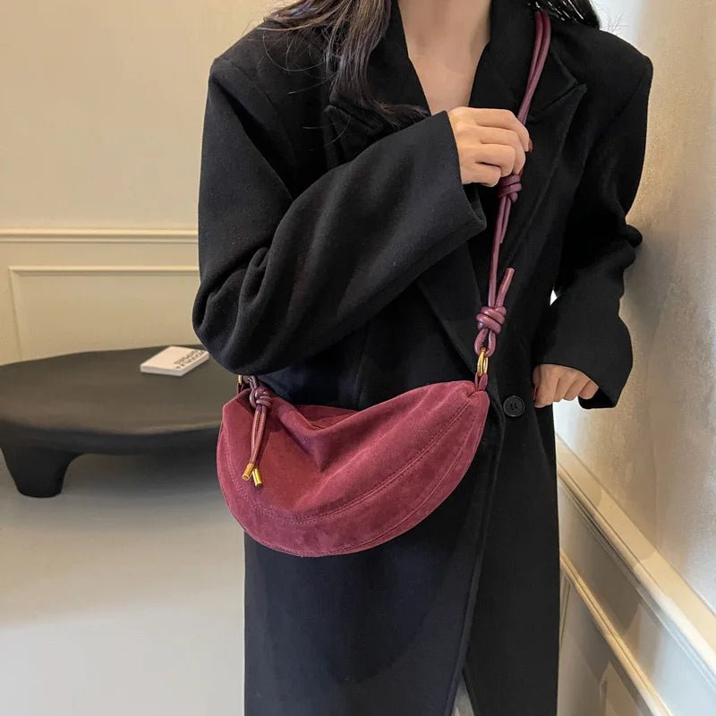 SEAME - Mary - Stylish Vegan Suede Shoulder Bag for Women, Trendy Crossbody Dumpling Design Burgundy 30x8x15cm