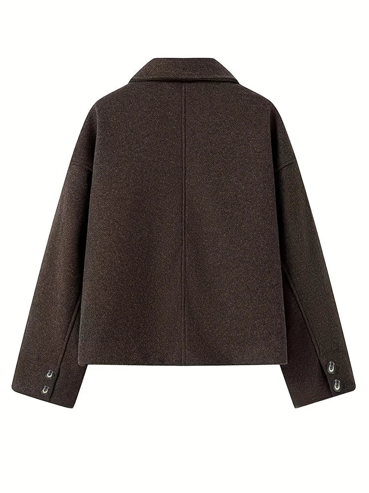 SEAME - Maxine - Women's Wool Coat with Button Closure for Winter Warmth Brown L