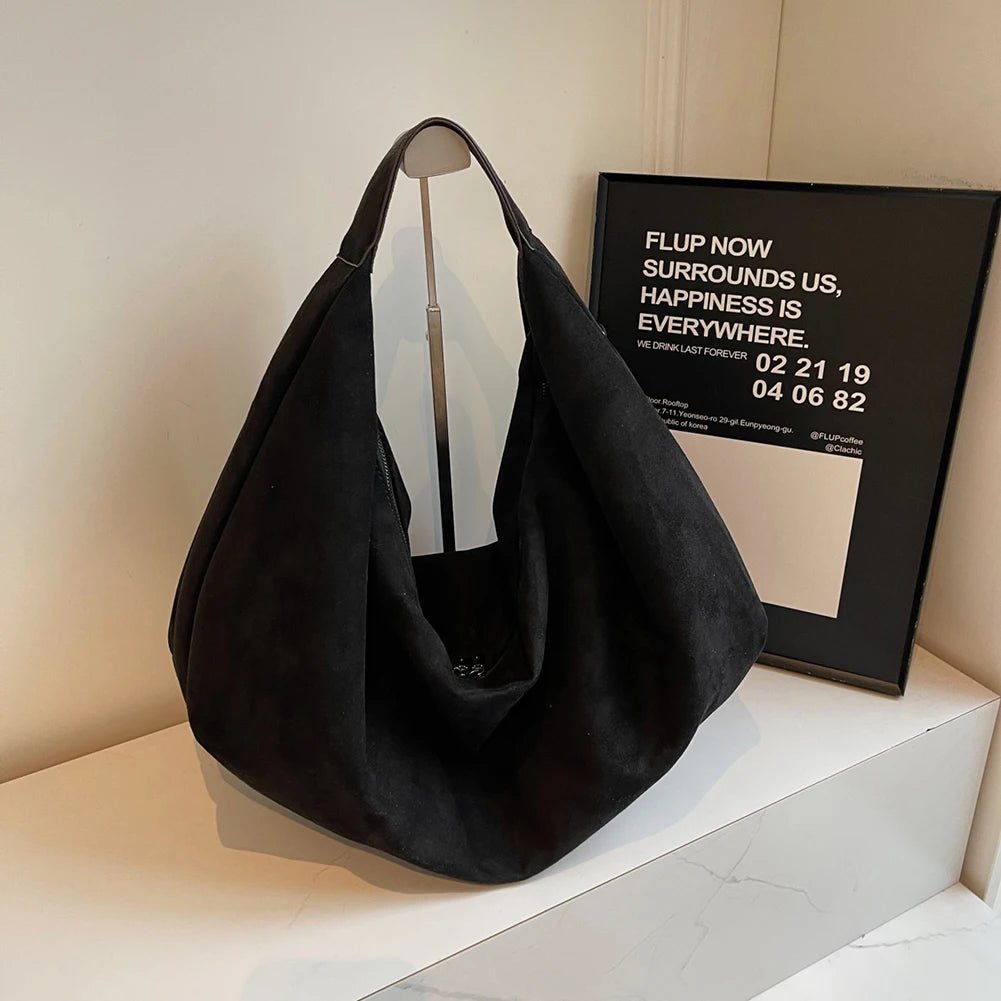 SEAME - Odette - Suede Hobo Handbag with Zipper & Large Capacity for Work and Travel Brown