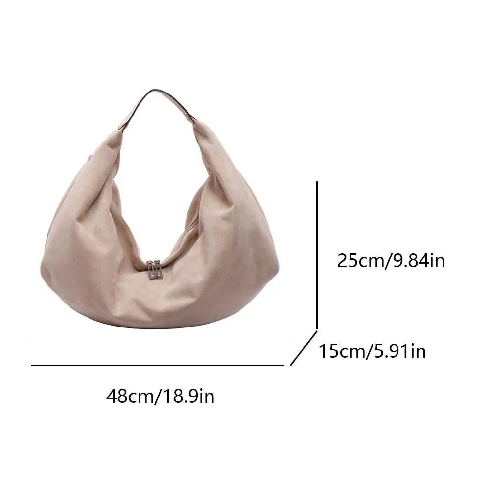 SEAME - Odette - Suede Hobo Handbag with Zipper & Large Capacity for Work and Travel Brown