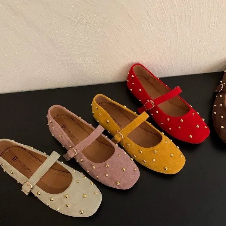 SEAME - Rowena - Suede Flats for Women with Square Toe Design, Comfortable & Stylish Brown 39
