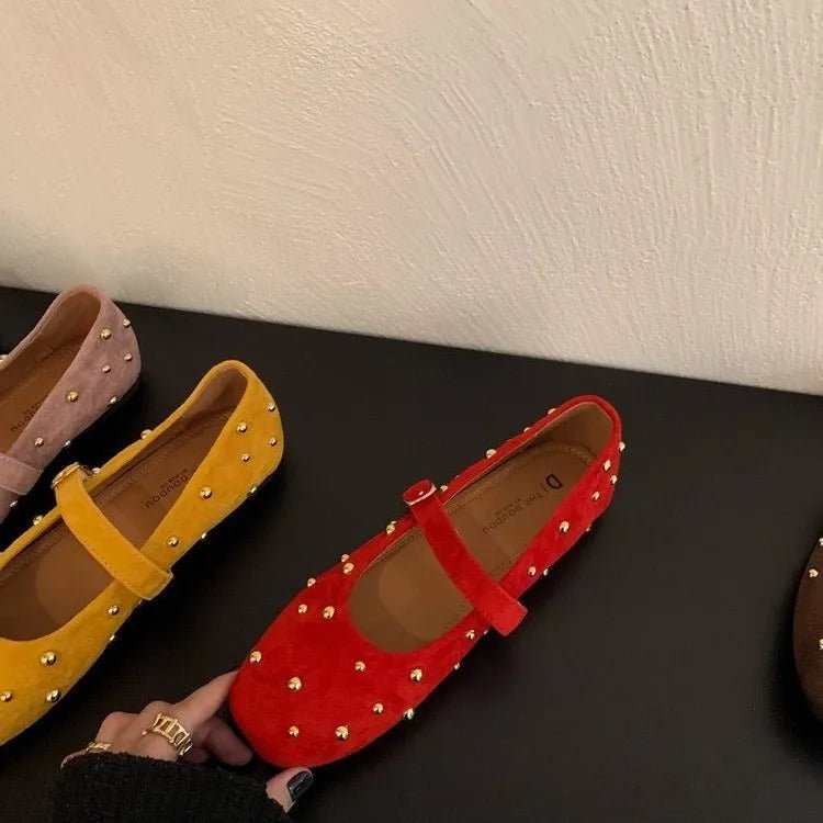 SEAME - Rowena - Suede Flats for Women with Square Toe Design, Comfortable & Stylish Brown 38