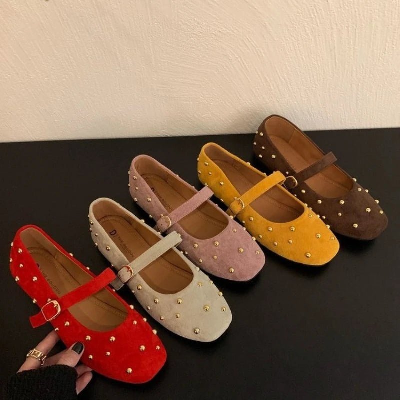 SEAME - Rowena - Suede Flats for Women with Square Toe Design, Comfortable & Stylish Brown 36