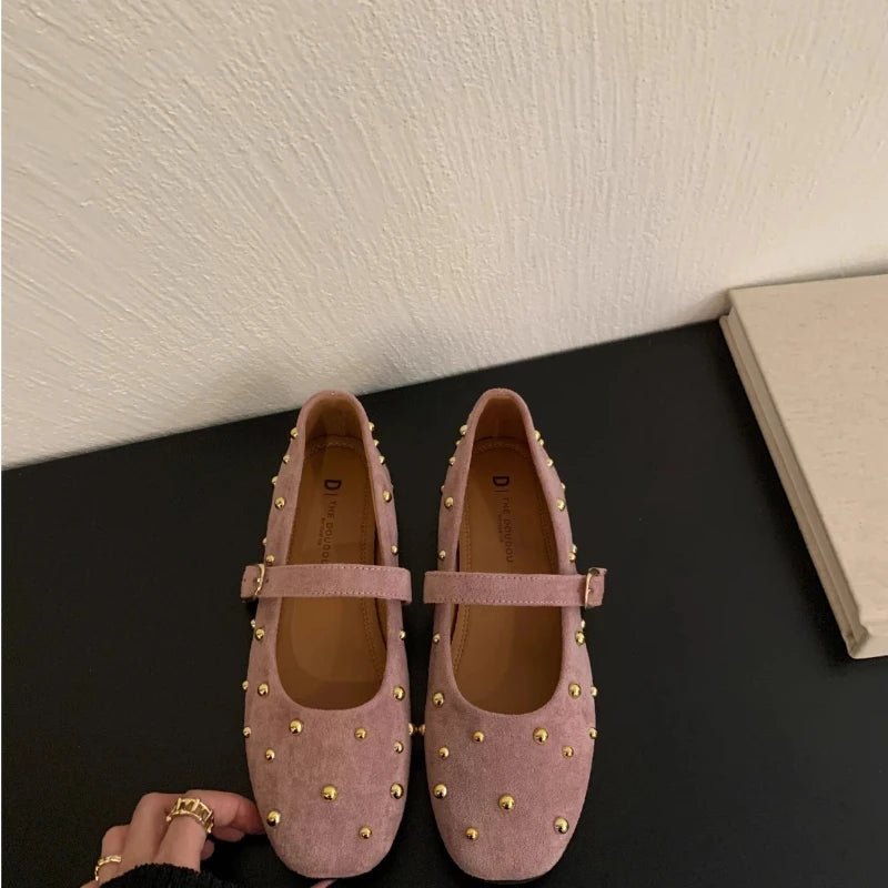 SEAME - Rowena - Suede Flats for Women with Square Toe Design, Comfortable & Stylish Pink 35