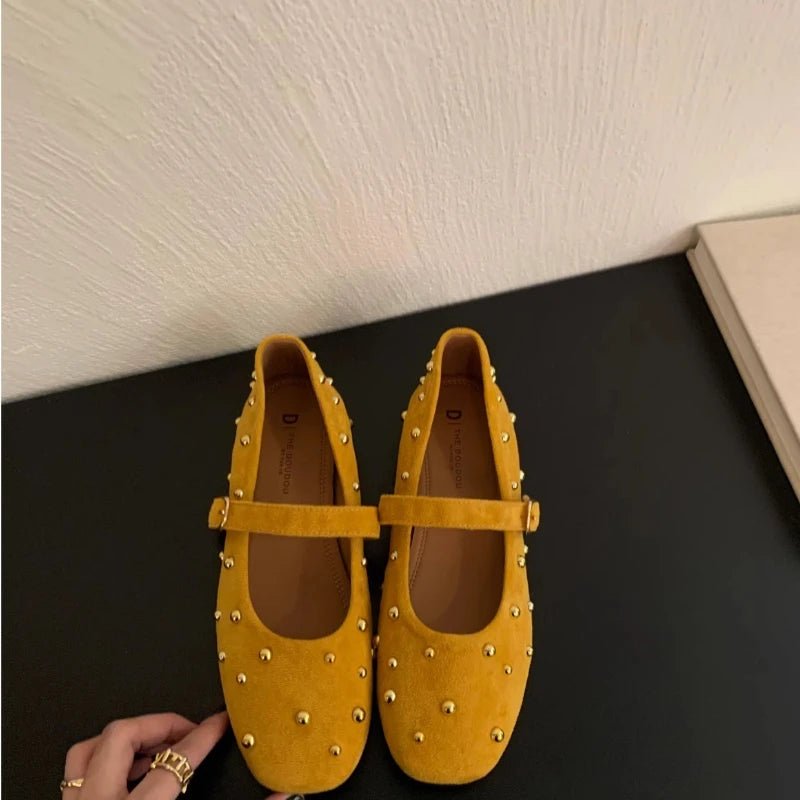 SEAME - Rowena - Suede Flats for Women with Square Toe Design, Comfortable & Stylish Yellow 35
