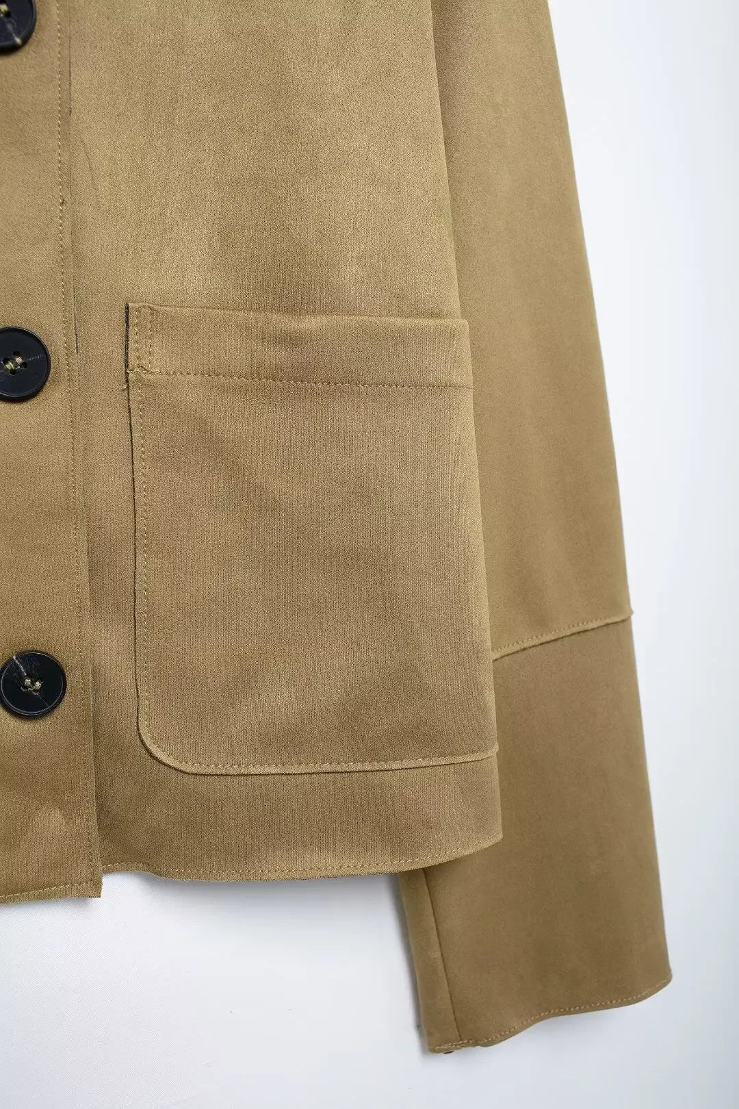 SEAME - Ruffa - Women's Jacket in Soft Suede with Long Sleeves & Button Closure Beige S