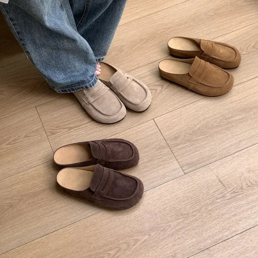 SEAME - SEAME Women's Sandals - British Style Slip - On with Comfortable Rubber Sole Beige 35