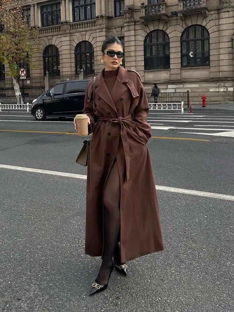 SEAME - Susan Women's Wool Coat, Stylish V - Neck Double Breasted Winter Outerwear S