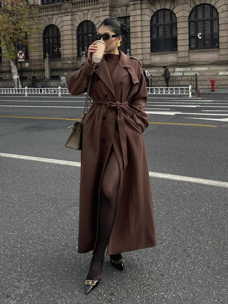 SEAME - Susan Women's Wool Coat, Stylish V - Neck Double Breasted Winter Outerwear S