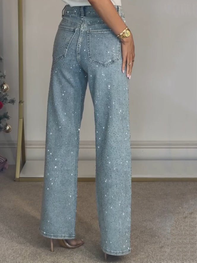 SEAME - Tara High - Waist Glitter Jeans Light Blue S