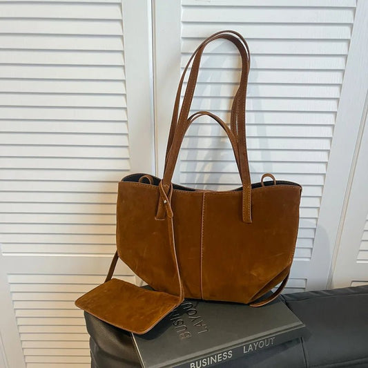 SEAME - Adriana - Vegan Leather Tote Bag with Large Capacity & Coin Purse for Women Brown