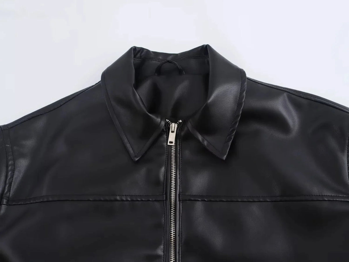SEAME - Arabell - Chic Vintage Vegan Leather Women's Autumn Winter Jacket with Unique Zipper Detail Brown S