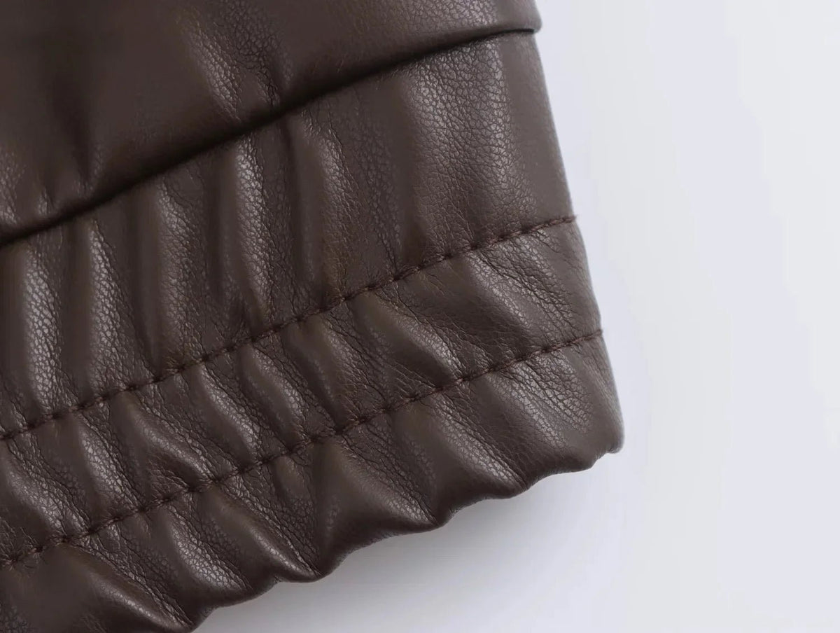 SEAME - Arabell - Chic Vintage Vegan Leather Women's Autumn Winter Jacket with Unique Zipper Detail Brown S