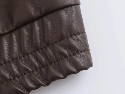SEAME - Arabell - Chic Vintage Vegan Leather Women's Autumn Winter Jacket with Unique Zipper Detail Brown S