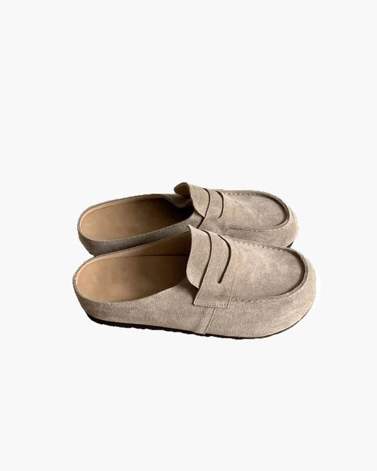 SEAME - Cathy Women's Sandals - British Style Slip - On with Comfortable Rubber Sole Beige 35