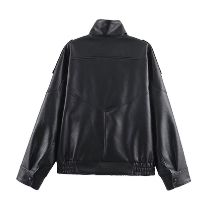 SEAME - Cecil Asymmetrical Leather Jacket Black S