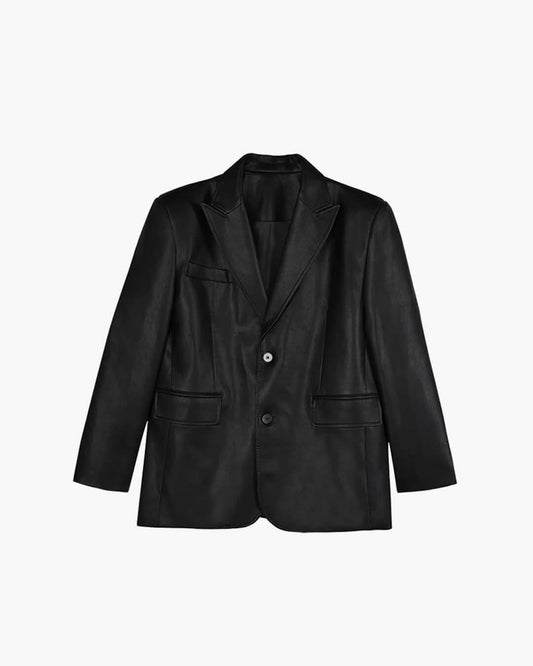 SEAME - Charice - Oversized Leather Blazer for Women with Shoulder Pads Brown S