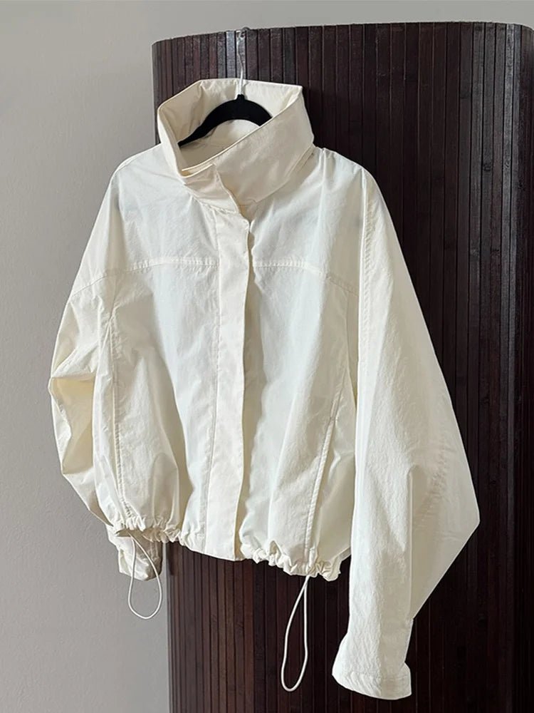 SEAME - Francesca Women's Jacket - Stylish Windbreaker Cropped Bomber with Stand Collar White S