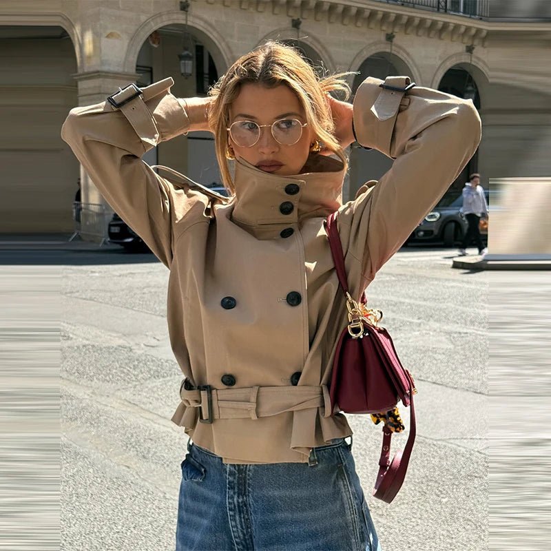 SEAME - Jam - Double Breasted Belted Waist Trench Coat for Women Beige XS