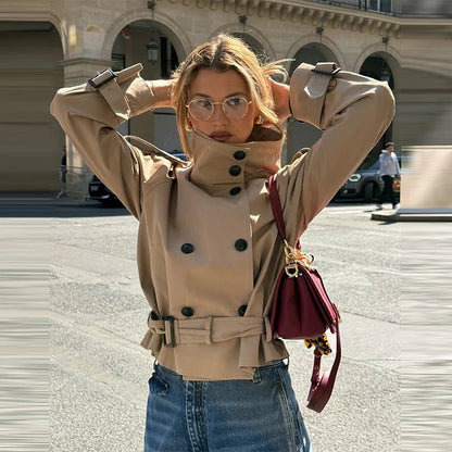 SEAME - Jam - Double Breasted Belted Waist Trench Coat for Women Beige XS