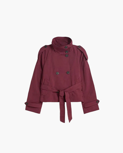 SEAME - Jam - Double Breasted Belted Waist Trench Coat for Women Burgundy XS