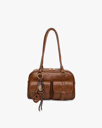 SEAME - Jessa - Stylish Multi - Pocket Handbag in Vegan Leather for Travel & Shopping Black