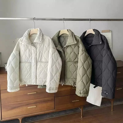 SEAME - Jessica - Women's Winter Coat with High Collar, Pockets & Loose Fit White S