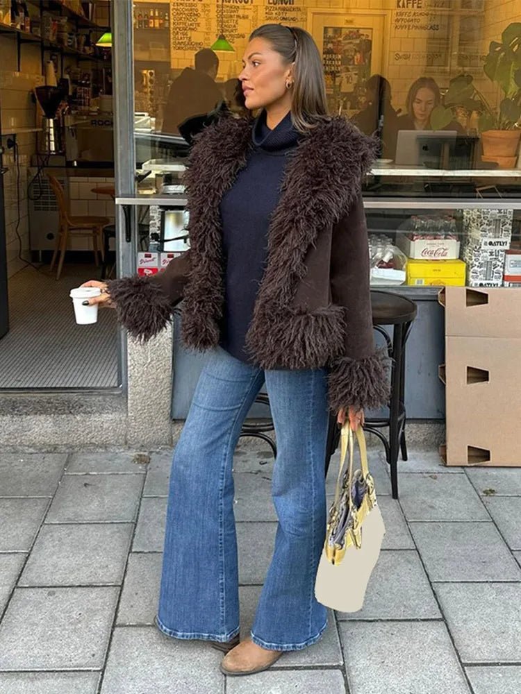 SEAME - Kelly Plush Faux Fur Coat Brown S