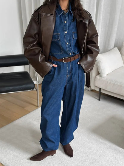 SEAME - Kyla Vegan Leather Jacket Dark Brown M