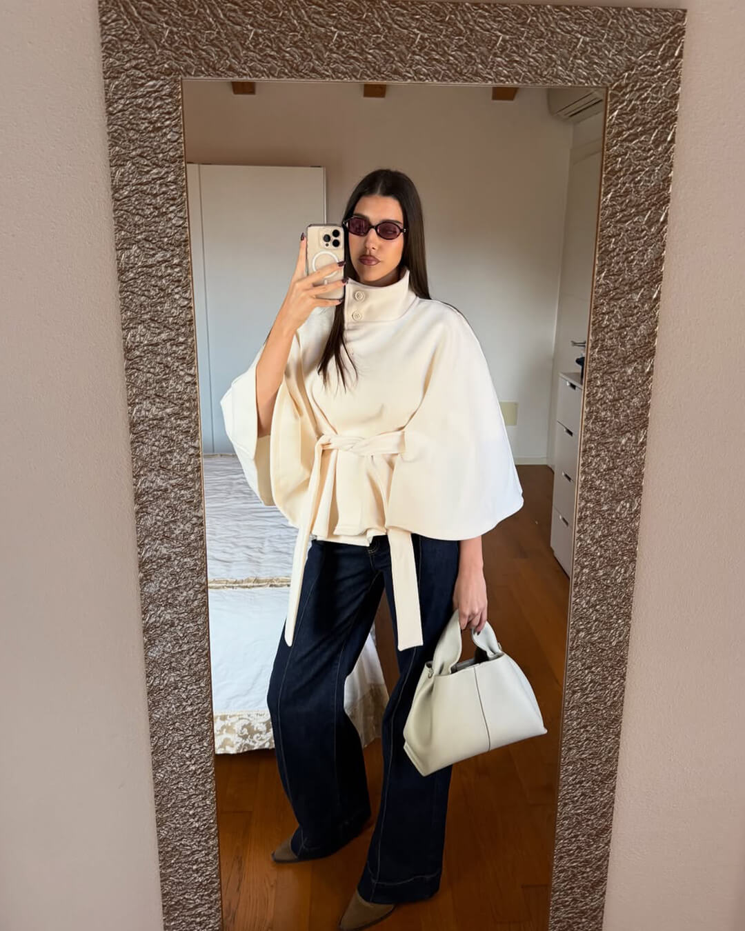 SEAME - Marianne High - Neck Belted Cape Jacket Black XL