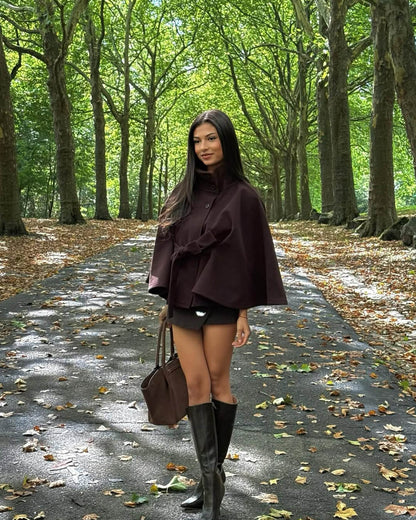 SEAME - Marianne High - Neck Belted Cape Jacket Navy S