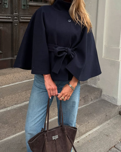 SEAME - Marianne High - Neck Belted Cape Jacket White S