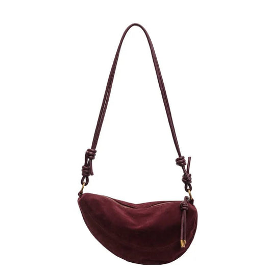 SEAME - Mary - Stylish Vegan Suede Shoulder Bag for Women, Trendy Crossbody Dumpling Design Black 30x8x15cm