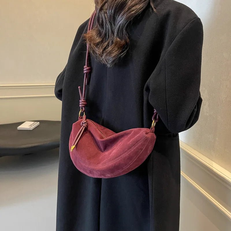 SEAME - Mary - Stylish Vegan Suede Shoulder Bag for Women, Trendy Crossbody Dumpling Design Black 30x8x15cm