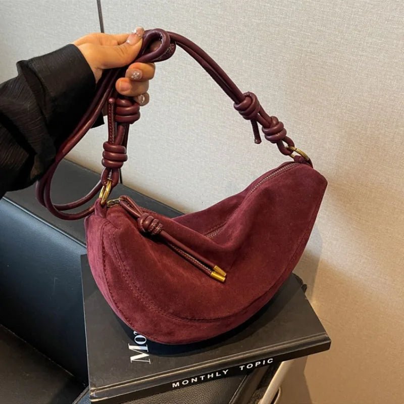 SEAME - Mary - Stylish Vegan Suede Shoulder Bag for Women, Trendy Crossbody Dumpling Design Black 30x8x15cm