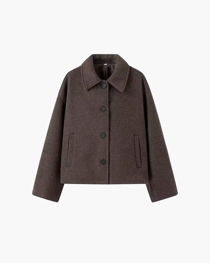 SEAME - Maxine - Women's Wool Coat with Button Closure for Winter Warmth Brown S
