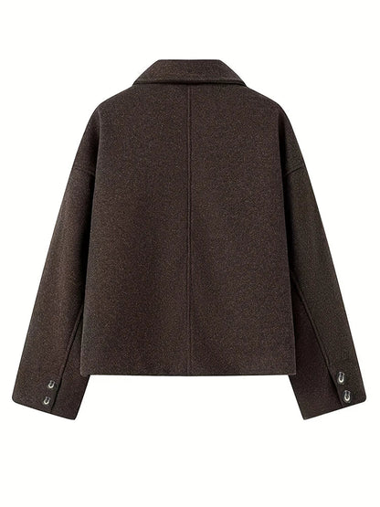 SEAME - Maxine - Women's Wool Coat with Button Closure for Winter Warmth Brown L