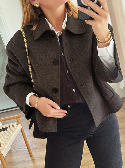 SEAME - Maxine - Women's Wool Coat with Button Closure for Winter Warmth Brown S